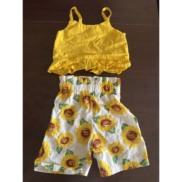 Girl's outfit Sleeveless Toddler Top+ Sunflower Ruffle shorts yellow size XS 5-6 - Picture 8 of 12